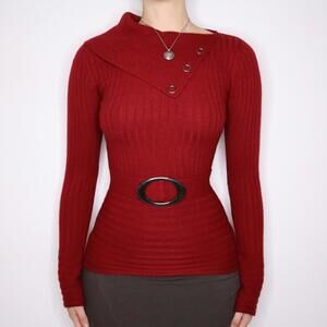 Y2K Fuzzy Red Belted Sweater (XS) 